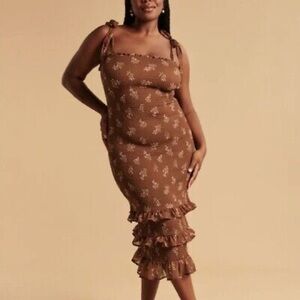 Abercrombie & Fitch Tie-Strap Smocked Midi Dress